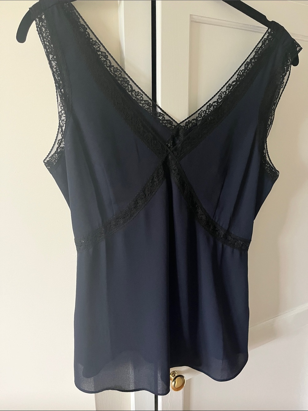 J. Crew Navy with Black Lace-Trim V-Neck Camisole